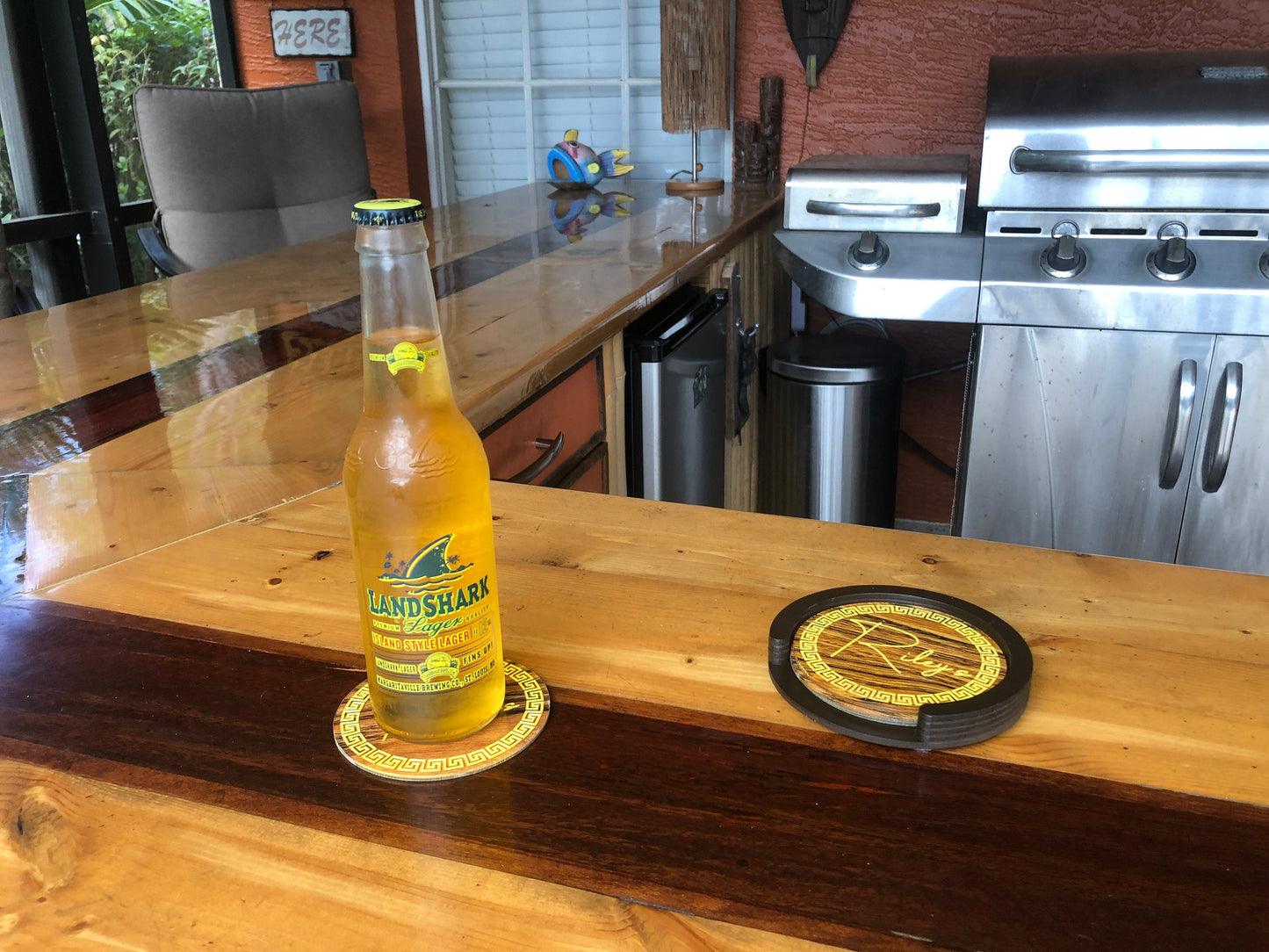 Personalized Tiki Bar Coaster Set